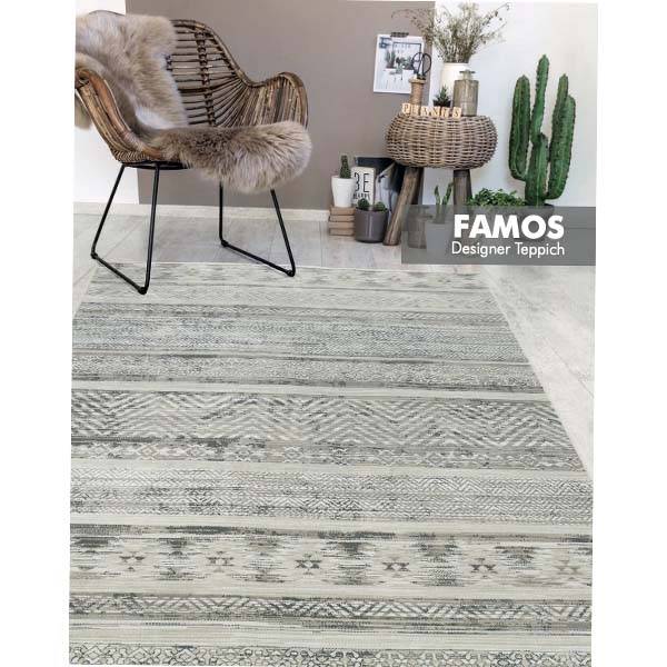 Rattansessel mit Beistelltisch auf Vintage Teppich in beige und grau von heineking24